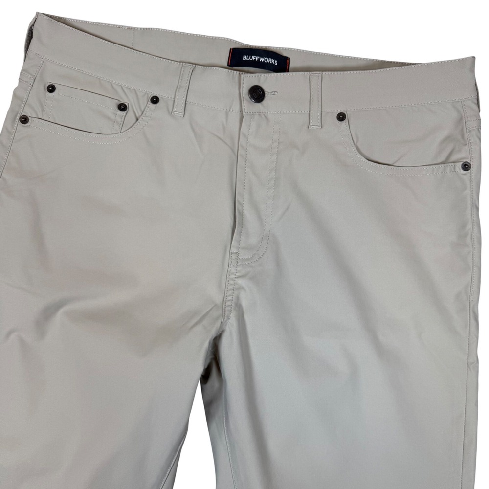 Bluffworks Ascender Regular Fit 5-Pocket Pants Mens 35x34 Khaki Tan Travel Tech